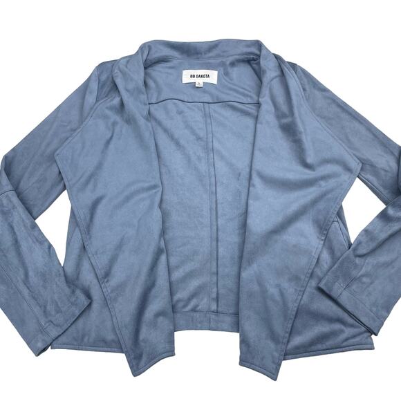BB DAKOTA Suede It Out Drape Front Faux Suede Jacket Sz Small Hazy Blue - Picture 2 of 4